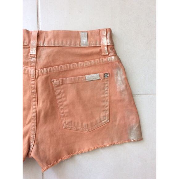 7 For All Mankind Denim Jean Shorts Carlie Metallic Mid Rise Cut Off - Picture 7 of 9